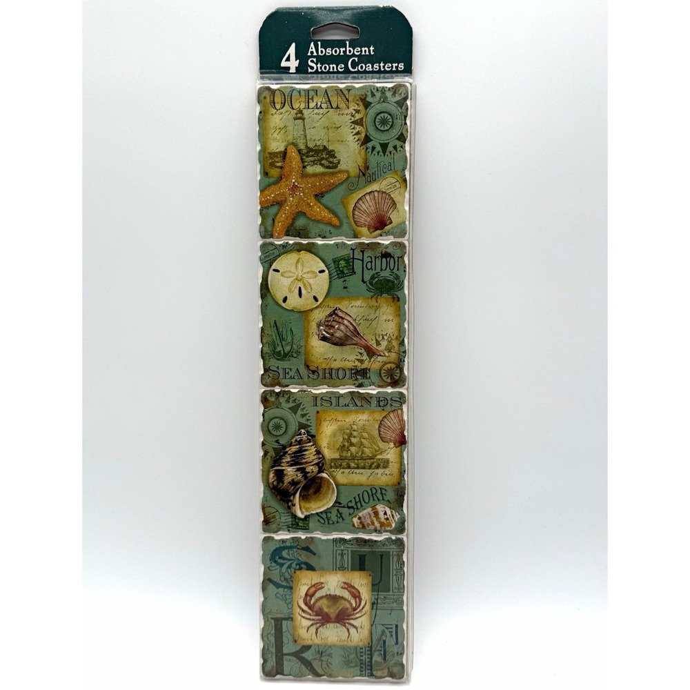 Highland Graphics Set of 4 Absorbent Stone Nautical Sea Square Coasters